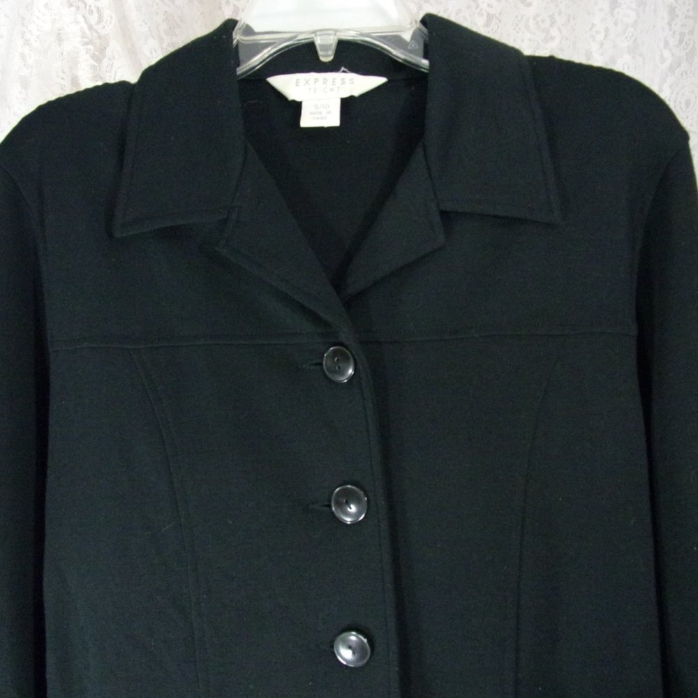 Vintage Express Tricot Knit Rich Black Jacket with Belt Size 9/10